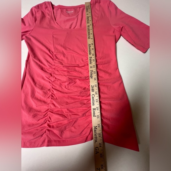 KENNETH COLE REACTION VIBRANT CORAL SHORT SLEEVE RUCHED TOP SIZE LARGE - Picture 2 of 8